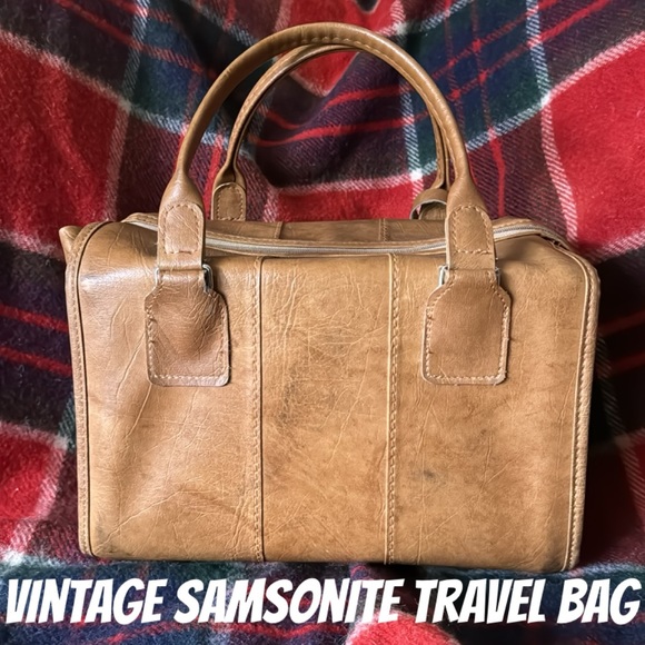 Vintage Samsonite Travel Bag-Hand Carry Straps-Tan-Footed Bottom-GUC - Picture 1 of 16
